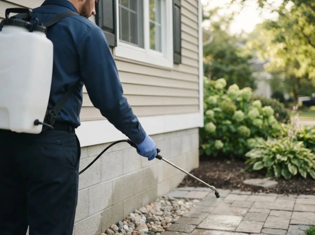 Pest control technician inspecting a home in Thebes, IL